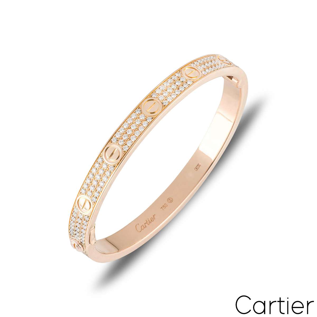 Cartier Rose Gold Full Pave Diamond Love Bracelet Size 19 N6036919